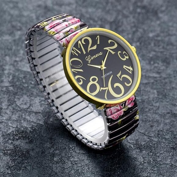 NEW! Women's Easy Reader Watch: Bohemian Super Large Clear Number Elastic Strap - Picture 1 of 4